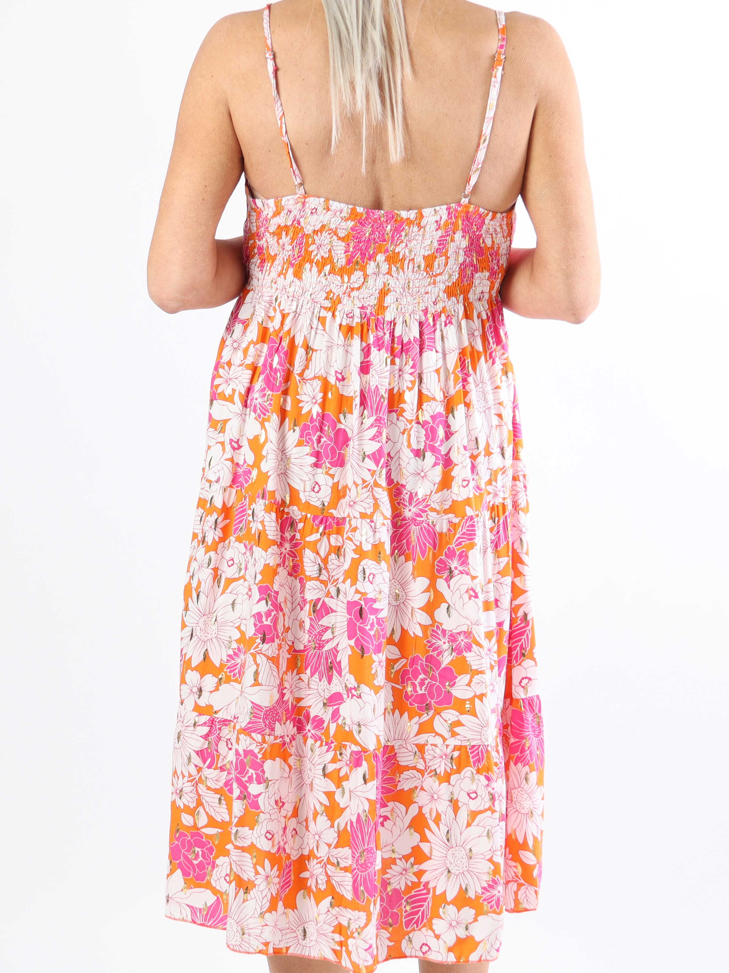 Lucie Flower Short - Plus size viskose stropkjole i blomsterprint med v-udskæring